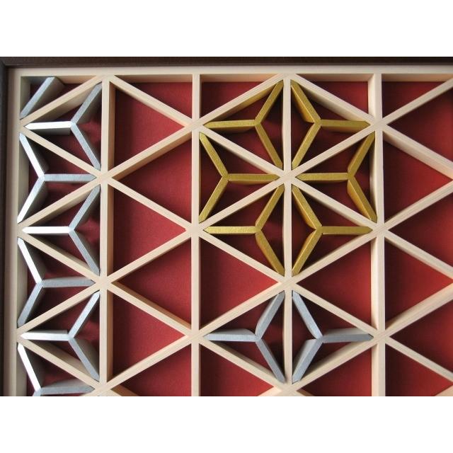 和モダン アートパネル 組子色彩葉 【緋色に金の雫】 インテリア