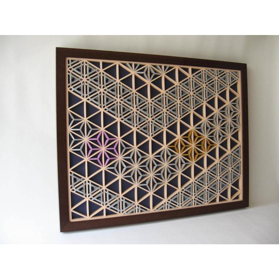 和モダン アートパネル 組子色彩葉 【青に銀の矢型8号】 インテリア