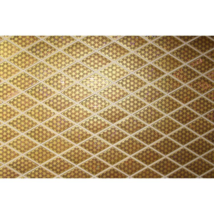 和モダン 組子アートパネル【菱内小紋 麻の葉＜金 PurpleNeon＞ 大型