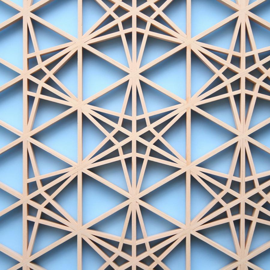 即納 組子アートパネル 【重ねりんどう ブルー背景】 和風インテリア