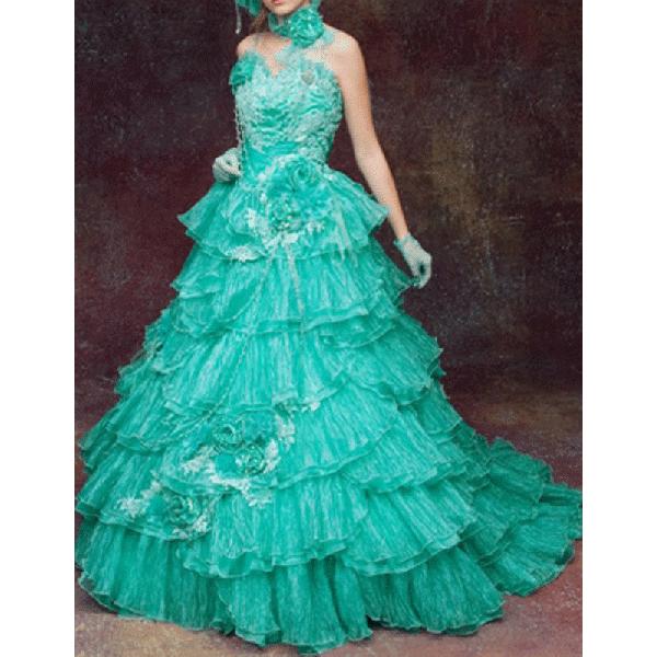 カラーウエディングドレス パーティードレス プリンセスタイプ サイズオーダー無料 新作 カラードレス濃いエメラルドグリーン チョーカー付属p2c Www Ssimt Edu In