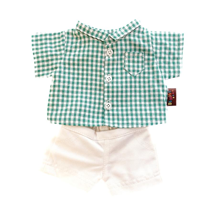 ようちん様　はぴぬい　ぬい服　チェックシャツ ぬいぐるみ服 上下セット 前あきシャツ ギンガムチェック 緑 ショート