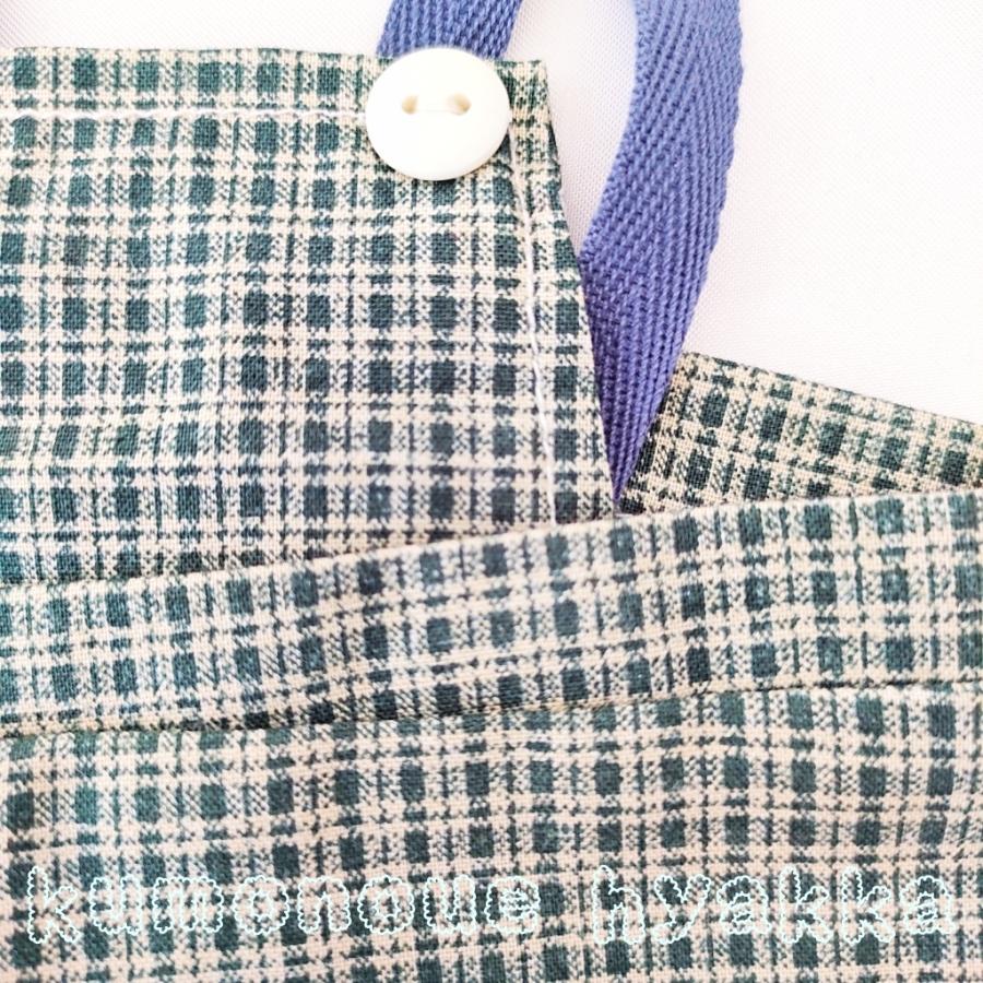 ぬいぐるみ服 サロペット オーバーオール チェック グリーン×ブルー