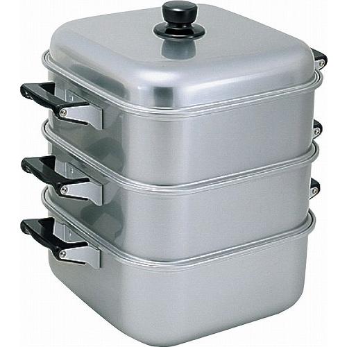 AKAO(アカオ) 角型蒸器33cm 二重（3段）アルミ製 蒸し器 アカオアルミ /即納/ アカオ アルミ角蒸(大型) 33cm 二重角型蒸し器
