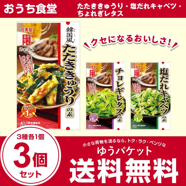 丸美屋 おうち食堂 たたききゅうり・塩だれキャベツ・ちょれぎレタス 3種各1個　計3個セット (厚さ2cm) (ゆうパケット) | 丸美屋