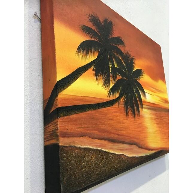 海の絵 ヤシとサンセット 海の絵画 波 アート W50×H40cm (1136) 壁掛け