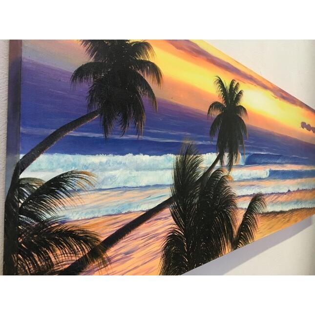 海の絵 ヤシとサンセット 波の絵 W150 H50cm 1139 1 海の絵画 波 アート 壁掛け 風景画 バリ絵画 アートパネル 夕日 1139 1 アジアン雑貨 バリ石像のクプクプ 通販 Yahoo ショッピング