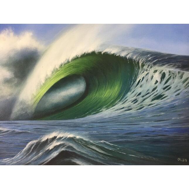 バリ 波 絵画 アジアン 高さ33幅64奥行2センチ 波の絵 海の絵 アートパネル H40×W50cm E-1 (1155) 海の絵画 波 アート