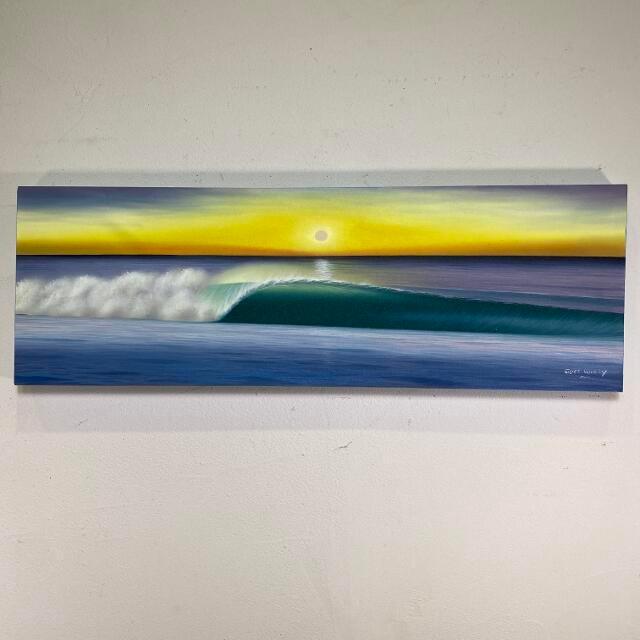 バリアート 波の絵 F-3 W90×H30 バリ絵画 海の絵 波 アートパネル サーフィン ハワイアン 南国 ウブド 海 (1158-3)