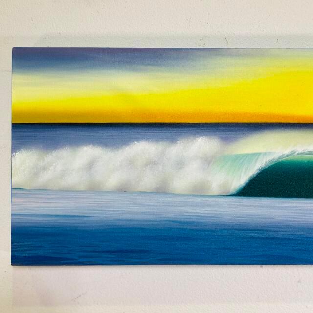 バリアート 波の絵 F-3 W90×H30 バリ絵画 海の絵 波 アートパネル サーフィン ハワイアン 南国 ウブド 海 (1158-3)の画像