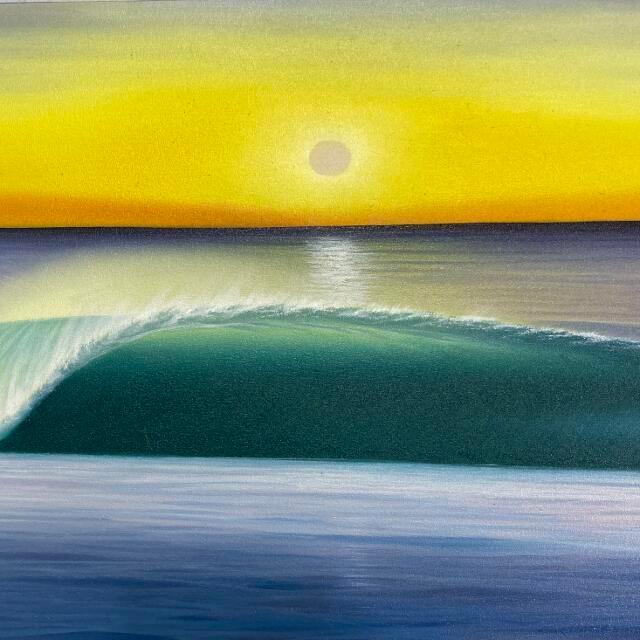 バリアート 波の絵 F-3 W90×H30 バリ絵画 海の絵 波 アートパネル サーフィン ハワイアン 南国 ウブド 海 (1158-3)の画像