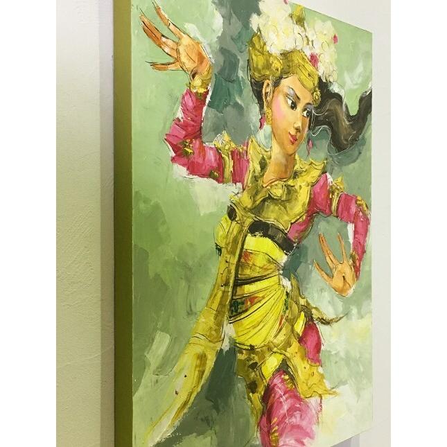 バリ絵画 人物画 レゴンダンス A-2 W70×H90 (1162-2) バリの絵 バリアート アートパネル モダン 祭り 舞踊 民族舞踊 絵 バリ雑貨の画像
