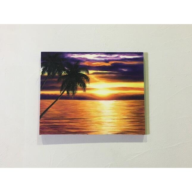 海の絵 ヤシとサンセット ビーチ W50×H40cm E-1 (1170-1) 海の絵画 波