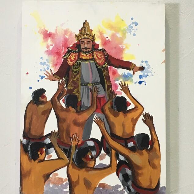 バリ絵画　バリアート　アンティーク　バリス　バリ舞踊 バリ絵画 人物画 ケチャ・ラマ W30×H40 (1173-3) バリの絵 バリアート