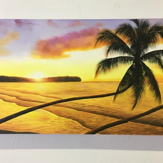 海の絵 ヤシの木 サンセットビーチ B 絵画 W150×H50cm (1179-2) 大きい 波 壁掛け インテリア 風景画 バリ絵画 アートパネル 夕日｜kupukupu｜04