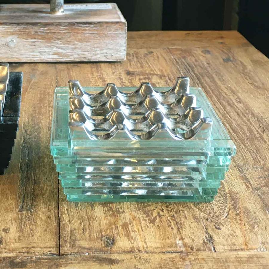 灰皿 ガラス アルミ 卓上灰皿 アッシュトレイ 喫煙具 バリ島製 タバコ