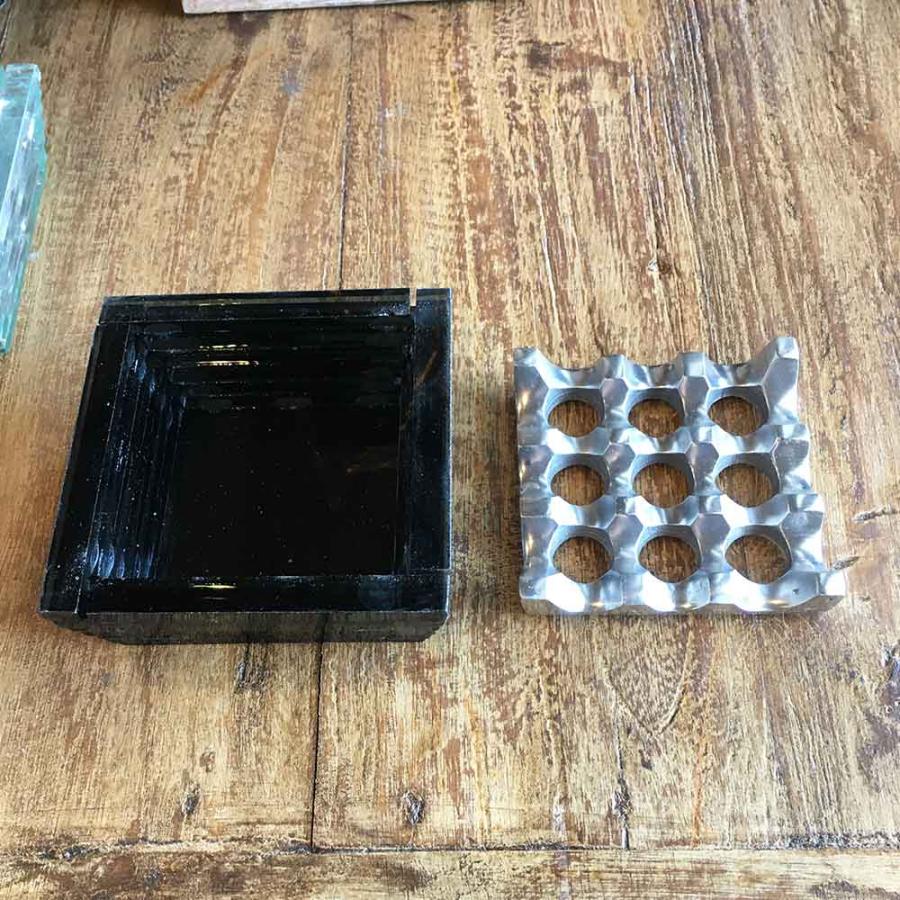 灰皿 ガラス アルミ 卓上灰皿 アッシュトレイ 喫煙具 バリ島製 タバコ