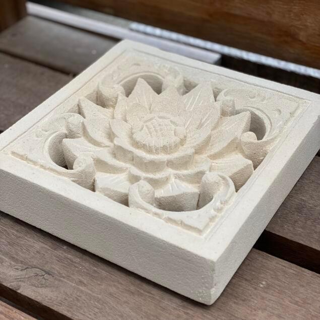 ストーンレリーフ 20×20 B パラス石 石材 オブジェ 花 石彫り