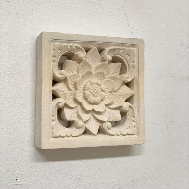 ストーンレリーフ 20×20 B パラス石 石材 オブジェ 花 石彫り