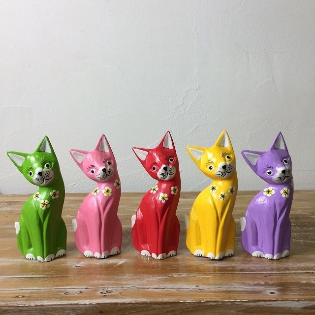 木彫り かしげバリネコ S 5色 アニマル 猫 置物 小物 バリ島 アジアン