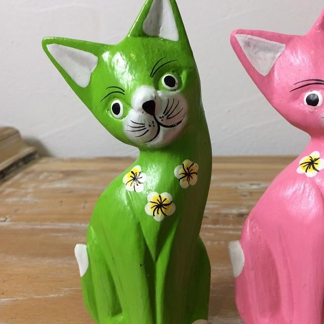 木彫り かしげバリネコ S 5色 アニマル 猫 置物 小物 バリ島 アジアン