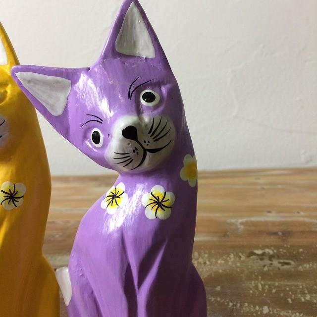 木彫り かしげバリネコ S 5色 アニマル 猫 置物 小物 バリ島 アジアン