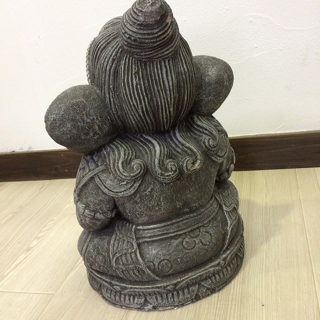 石像 ガネーシャ 置物 太鼓 H40cm 黒灰色 セメント ガーデンオブジェ