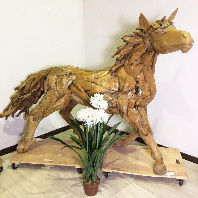 木馬 大型オブジェ W220cm 躍動感あふれる 凛々しい 動物オブジェ