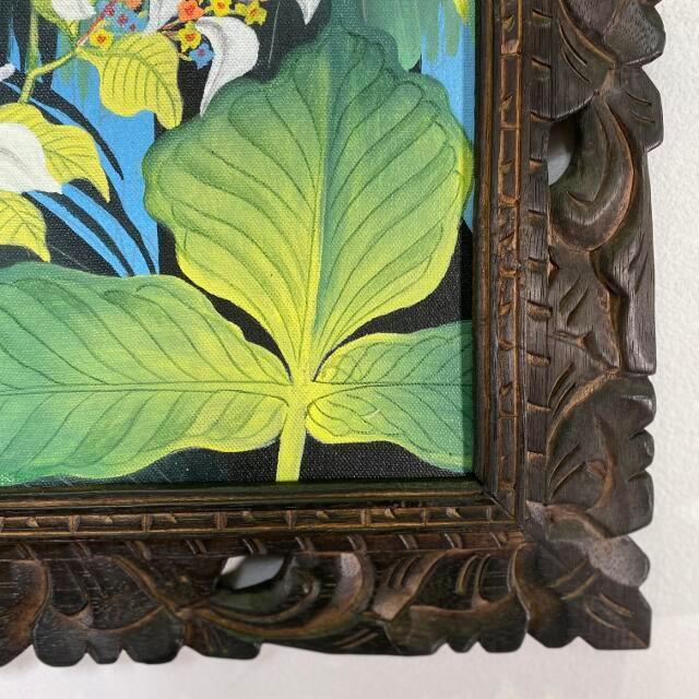 バリ絵画 花の絵 白い小花とヤシの葉 A 53×63cm 葉っぱの絵 絵画 バリ絵画 花の絵 白い小花とヤシの葉 A 53×63cm 葉っぱの絵 絵画