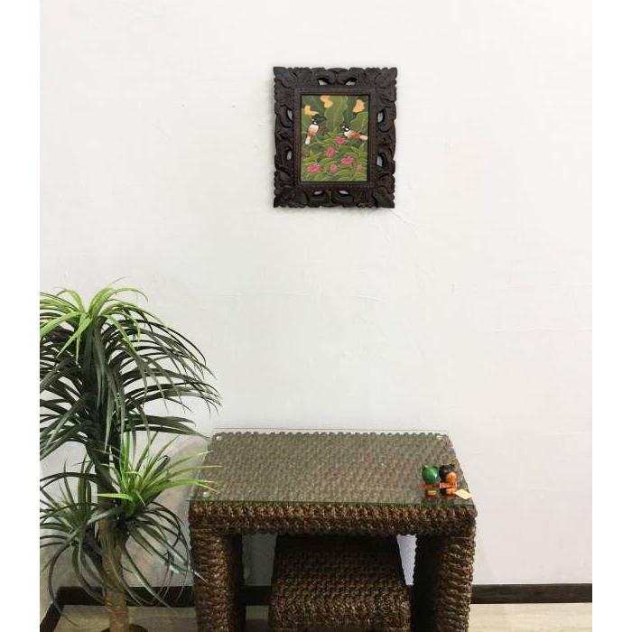 バリ絵画 ブンゴセカン 鳥の絵 花と鳥 2柄 W33×H38cm (1480) 花鳥風月