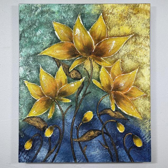 バリアート 黄色い花の絵 W50 H60cm バリ絵画 アートパネル アジアン 1485 バリ雑貨 石像のクプクプ アジアン 通販 Yahoo ショッピング