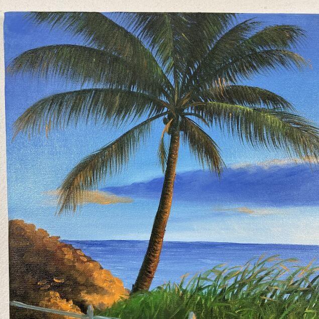 海の絵 海とヤシの木 海岸 W50×H40cm 波 アート イラスト バリ 海の絵 海とヤシの木 海岸 W50×H40cm 波 アート イラスト バリ