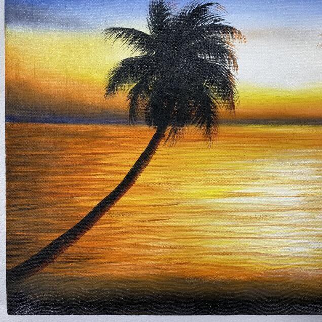 海の絵 ヤシとサンセット W60×H40cm 波 アート バリ絵画 波の絵 バリ 