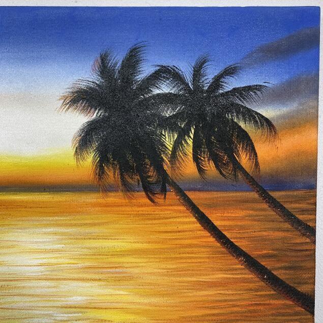 海の絵 ヤシの木 サンセット 絵画 W60×H40cm 波 バリ絵画 波の絵 バリ