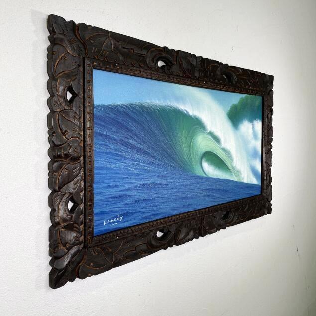 波の絵 windy 海の絵 73×43cm 壁掛け 額付き バリ島 波 バリアート