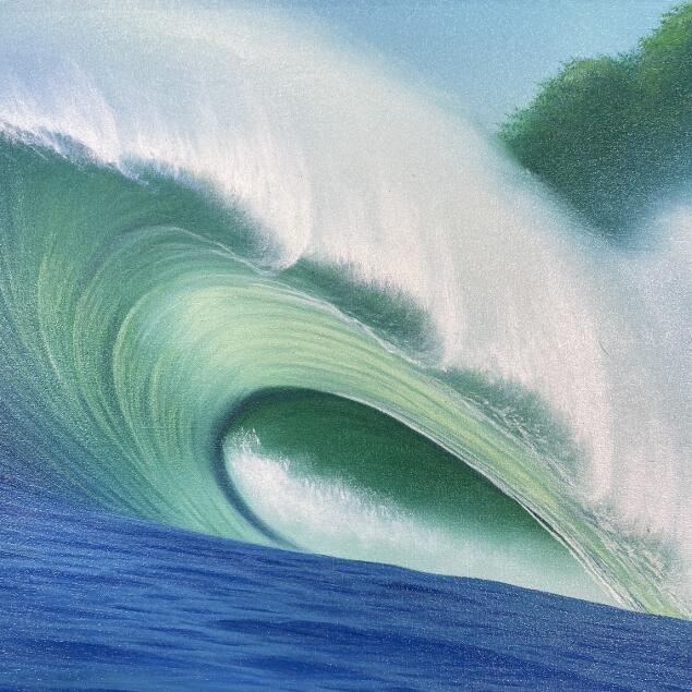 波の絵 windy 海の絵 73×43cm 壁掛け 額付き バリ島 波 バリアート