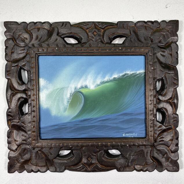 バリ絵画 波の絵 windy作 38×33cm 額付き 海の絵 波 アート バリ島