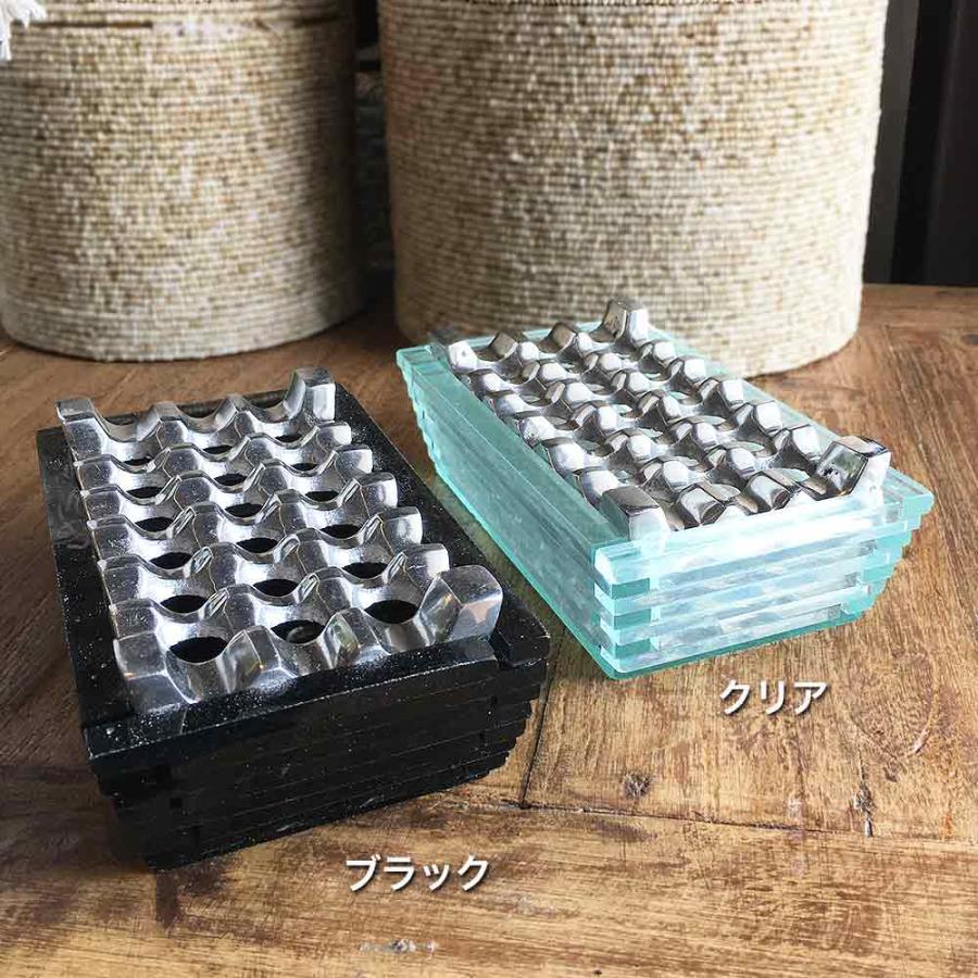 灰皿 卓上灰皿 波型 ガラス 角型 2色 アルミ アッシュトレイ 喫煙具