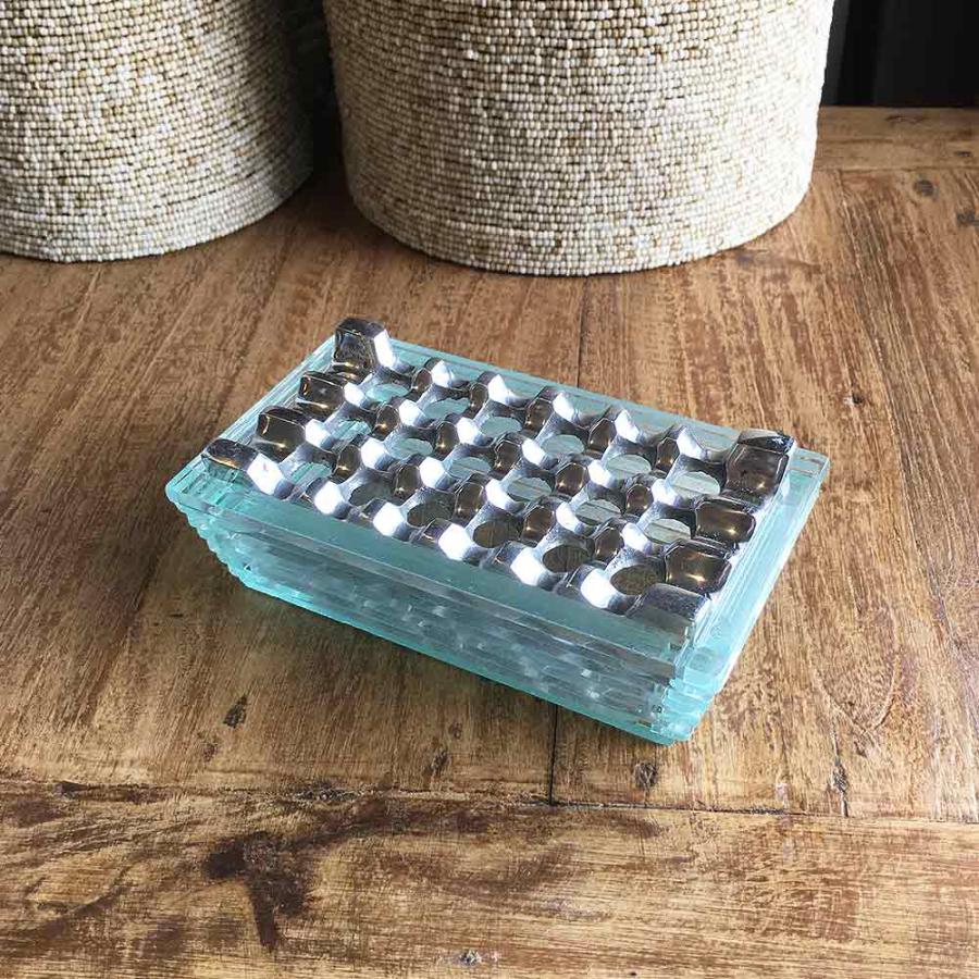 灰皿 卓上灰皿 波型 ガラス 角型 2色 アルミ アッシュトレイ 喫煙具