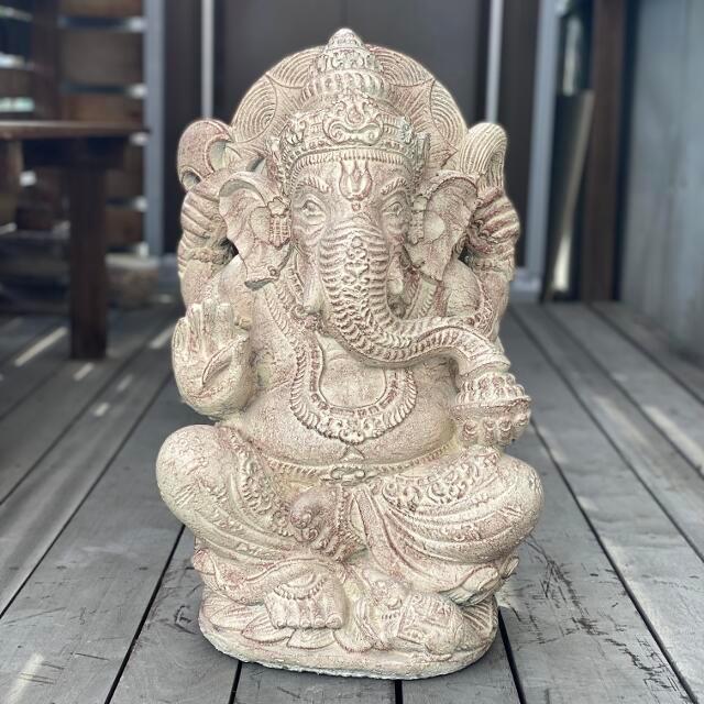 石像 ガネーシャ 置物 アンティークホワイト H60cm セメント製