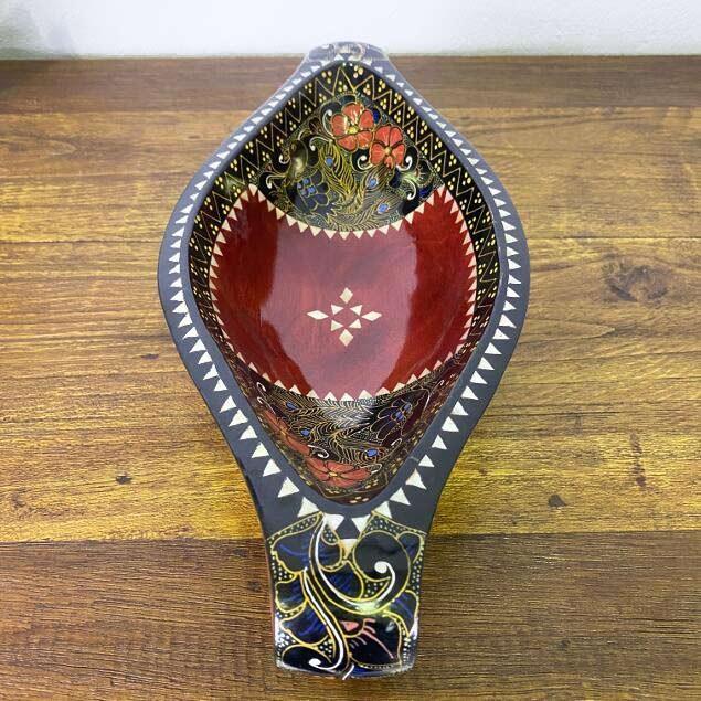 デコレーショントレイ 木製 トレー 舟形 花柄 絵柄入 3色 小物入れ