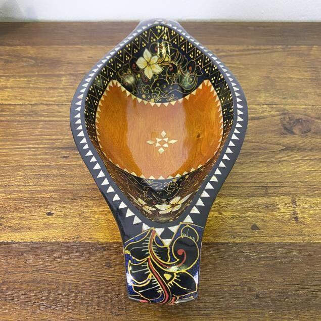 デコレーショントレイ 木製 トレー 舟形 花柄 絵柄入 3色 小物入れ