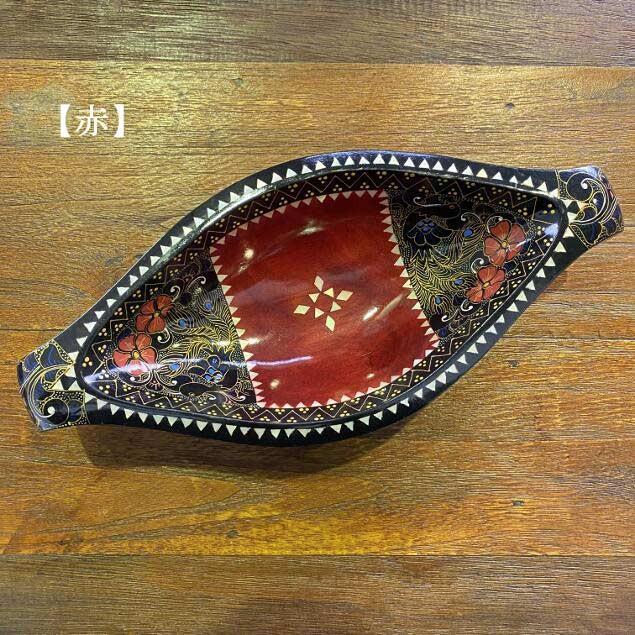 デコレーショントレイ 木製 トレー 舟形 花柄 絵柄入 3色 小物