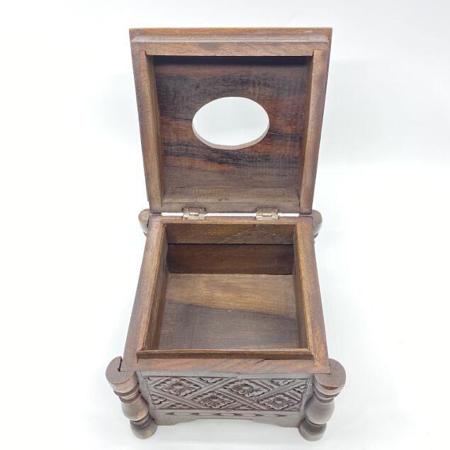 バリ彫刻 アジアンウッドボックス 穴開きタイプ 15×15cm 木箱 小物入れ