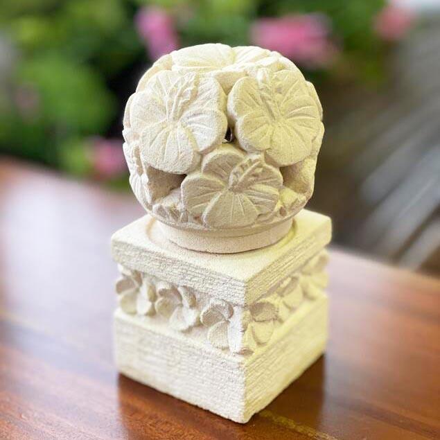 ストーン オブジェ ミニ石台 ハイビスカス パラス石 バリ雑貨 アジアン