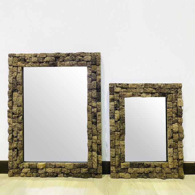 アジアンミラー 軽石タイル フレーム 鏡 H60 W45 壁掛けミラー