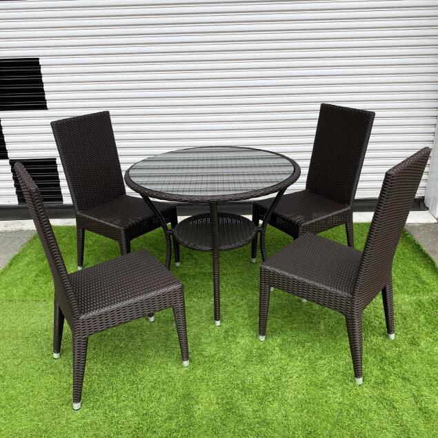 アジアン家具 シンセティックラタン テーブルセット 4人掛け ダーク