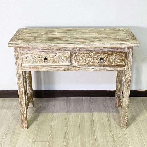 コンソールテーブル アンティーク調 引出し2つ アジアン家具 無垢