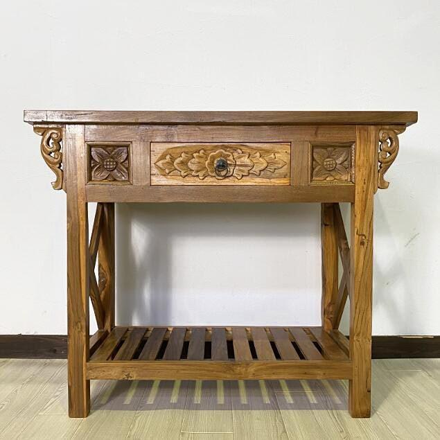 コンソールテーブル アンティーク調 ブラウン 引出し1つ アジアン家具