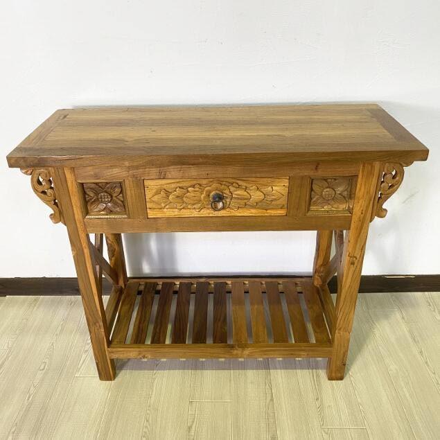 コンソールテーブル アンティーク調 ブラウン 引出し1つ アジアン家具